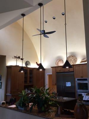 Recessed Lights, Pendant Lights, Ceiling Fans and Cabinet Up Lighting.  Franklin Twp Hunterdon County NJ Residence.