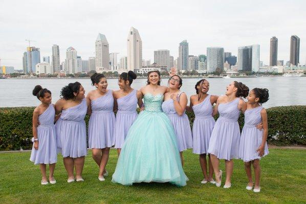 Quinceanera with her damas at Coronado Ferry Landing. By Paloma Jacobo Photography