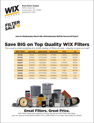 WIX Filter Sale March 9th 2016! Save up to 65%