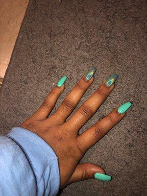 If you are wondering the color it is Nile green and chrome on two nails my grand total was 45