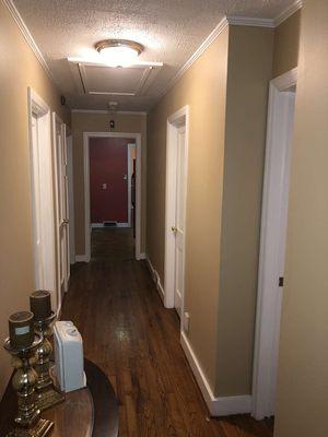 Freah paint on this hallway. Ceilings, walls, and trim.