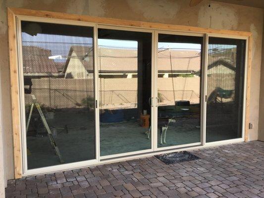 HomeTime can replace your windows with a four panel energy efficient patio door!