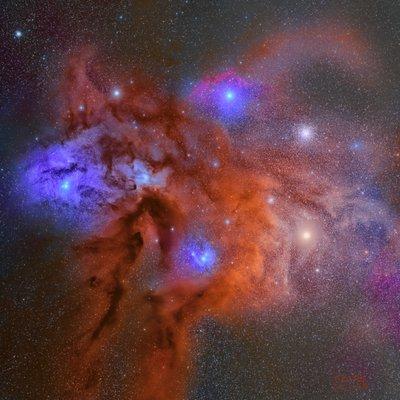 Rho Ophiuchi Cloud Complex is dusty and dynamic ! This gigantic cloud of cosmic dust has a rare red reflection nebula and unusual pink dust.