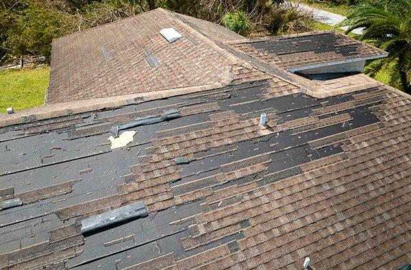 Storm damaged roof