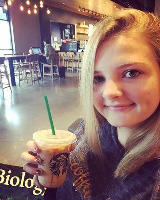 Daughter doing Biology from American School at Starbucks