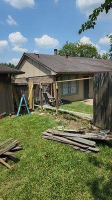 Damaged fence. Customer requested repair only on broken posts about 35 feet of new fence.