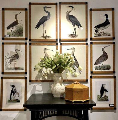 Bird prints in custom wood grain painted frames