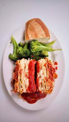 Housemade Lasagna with Grilled Broccoli