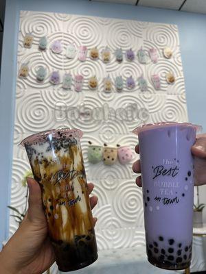 Brown sugar Oreo fresh milk with boba Taro milk tea with boba