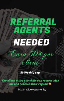 MEMBER REFERRAL PROGRAM

Earn Extra Cash
No need to File/Prepare Taxes
Set your own schedule!
Simply Refer EVERYONE you know and get paid.