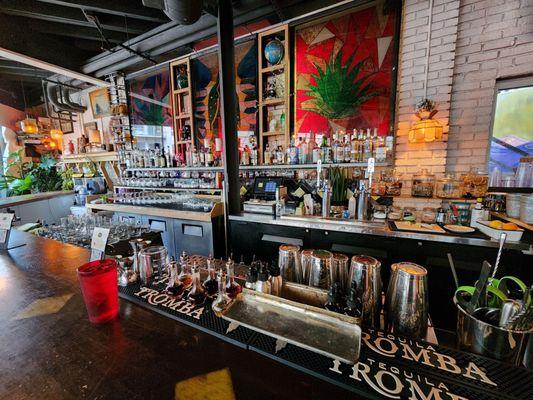 The bar area with all sorts of housemade mixes and deliciousness!