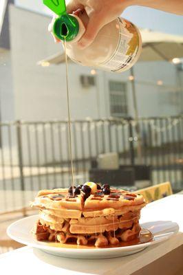 Gluten-free waffles with organic maple syrup