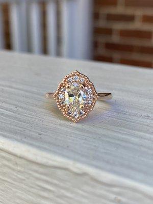 Custom designed oval diamond ring