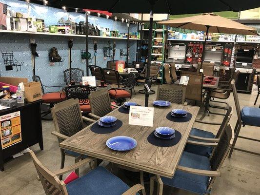 Looking to give your backyard a makeover? Come in and choose from our new selection of Outdoor Patio sets and Propane Fire-Pit sets