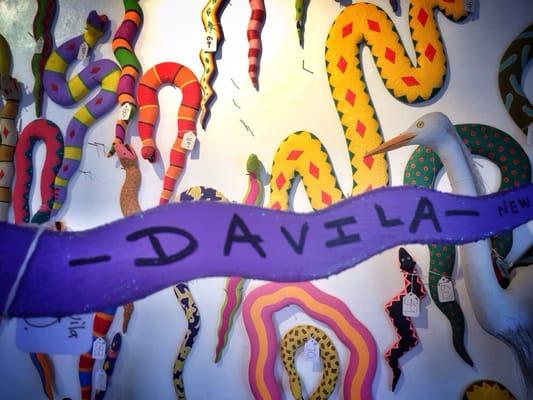 Amazing collection of Jim Davila snakes at Davis Mather Folk Art Gallery is one block off NW corner of Plaza.