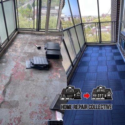 Permeable Patio Flooring transformed the apartment patio from dirty to worthy