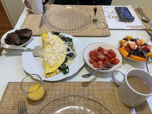 Delicious breakfast with eggs from owner's farm!