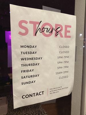 Store hours with contact information.