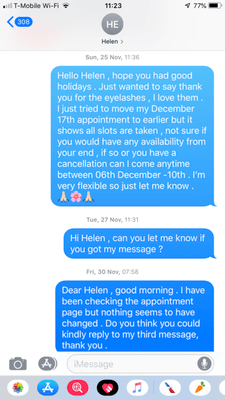 Messages sent to Hellen with no reply whatsoever....