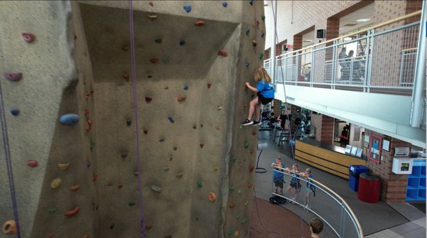 The climbing wall is a favorite of many who attend the Recreation Center.