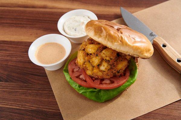 Crab Bomb Sandwich - Our take on a Maryland Classic 
100% Jumbo Lump Crab/Bibb Lettuce/Tomato/House Made Tartar Sauce & Remoulade/Brioche