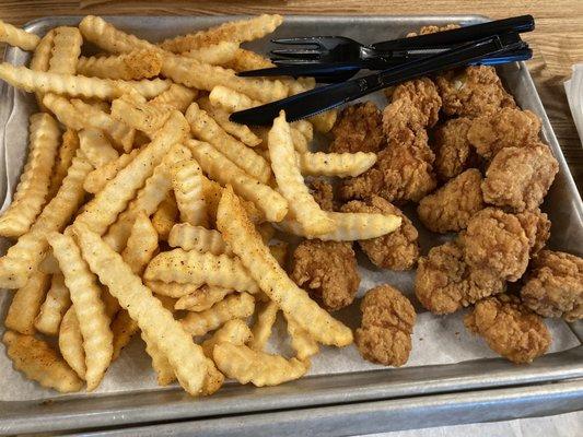 Huge popcorn chicken with fries plate!