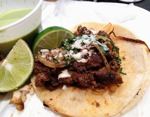 Pretty good asada tacos, with added grilled onions.