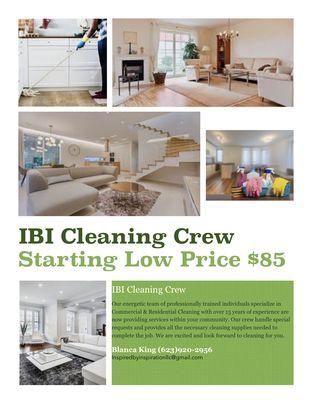 IBI Cleaning Crew is available to clean for you. We look forward to speaking with you soon.