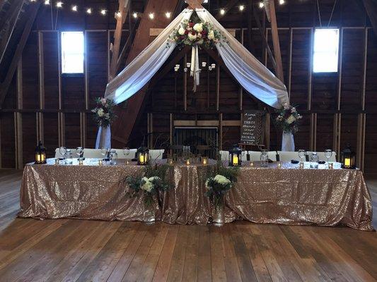 Head table under the loft water tower.