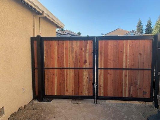 Custom Built Double Gates w/ Redwood Pickets