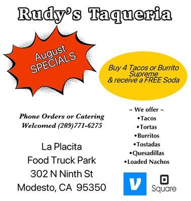 Rudy's Taqueria August Lunch Special