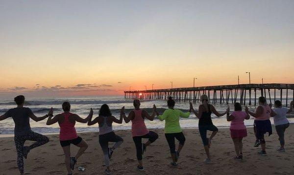 Sunrise yoga on the beach!!