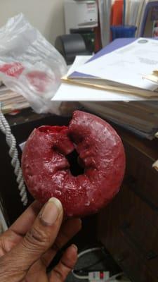 Red velvet cake donut!  My waist line is begging you, please stop.  Mmmm, Mmmm, Good!!