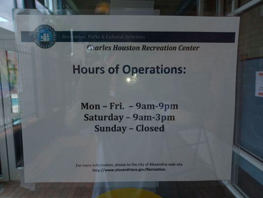 Hours of operation as of 07/2021