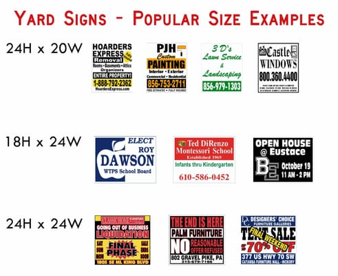 Our most popular sign sizes.