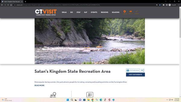 Satan's Kingdom State Recreation Area
 https://www.ctvisit.com/listings/satans-kingdom-state-recreation-area