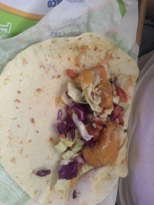 Cabbage taco...can you see the tiny, and I mean tiny fish coating's