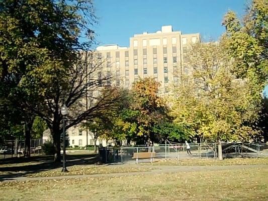 Elliot Park; view towards Skateboarding Ramps