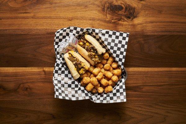 Dinkies Vegan Cheesesteaks and Tater Tots