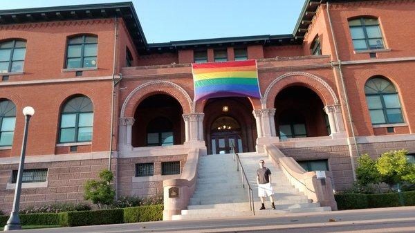 The front steps of historic City Hall in Alameda California