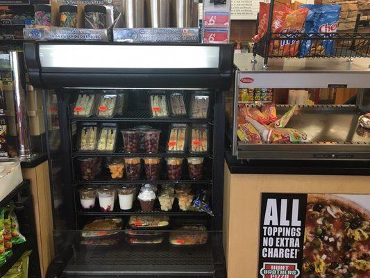 Freshly made sandwiches, salads, fruit cups, and dessert cups