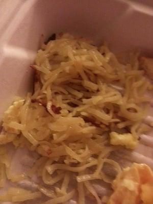 Poorly cooked hash browns. Most were under / barely cooked and some were over cooked.