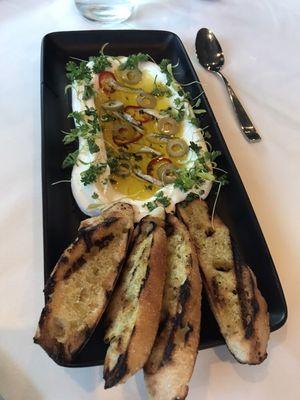 Boquerones- white anchovies, olives, chili and goat cheese