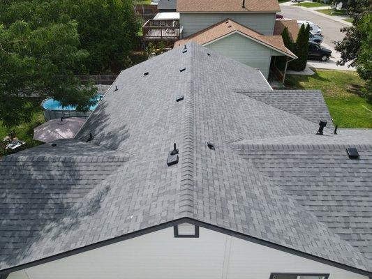 An older home with a brand new roof installed