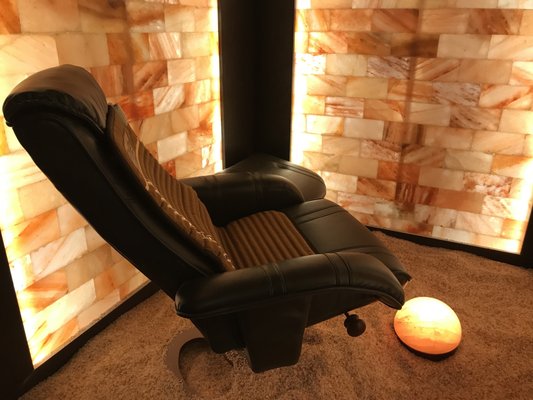 Our private cave is incredibly relaxing, with the option of adding the BioMat (Infrared Heat) & Heated Salt Foot Dome.