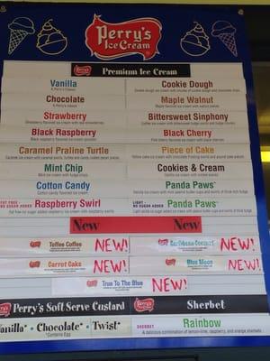 Ice cream menu