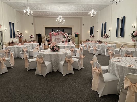 PNA Hall Decorated in Pinks / Whites