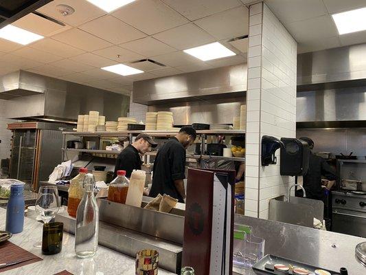 View of kitchen from chef's table