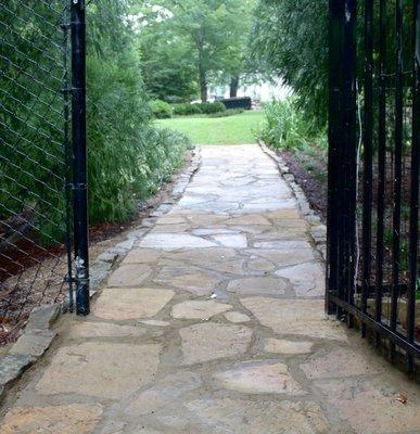 Mortared Tennessee brownstone flagstone walkway