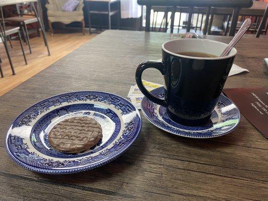 PG Tips and a chocolate biscuit